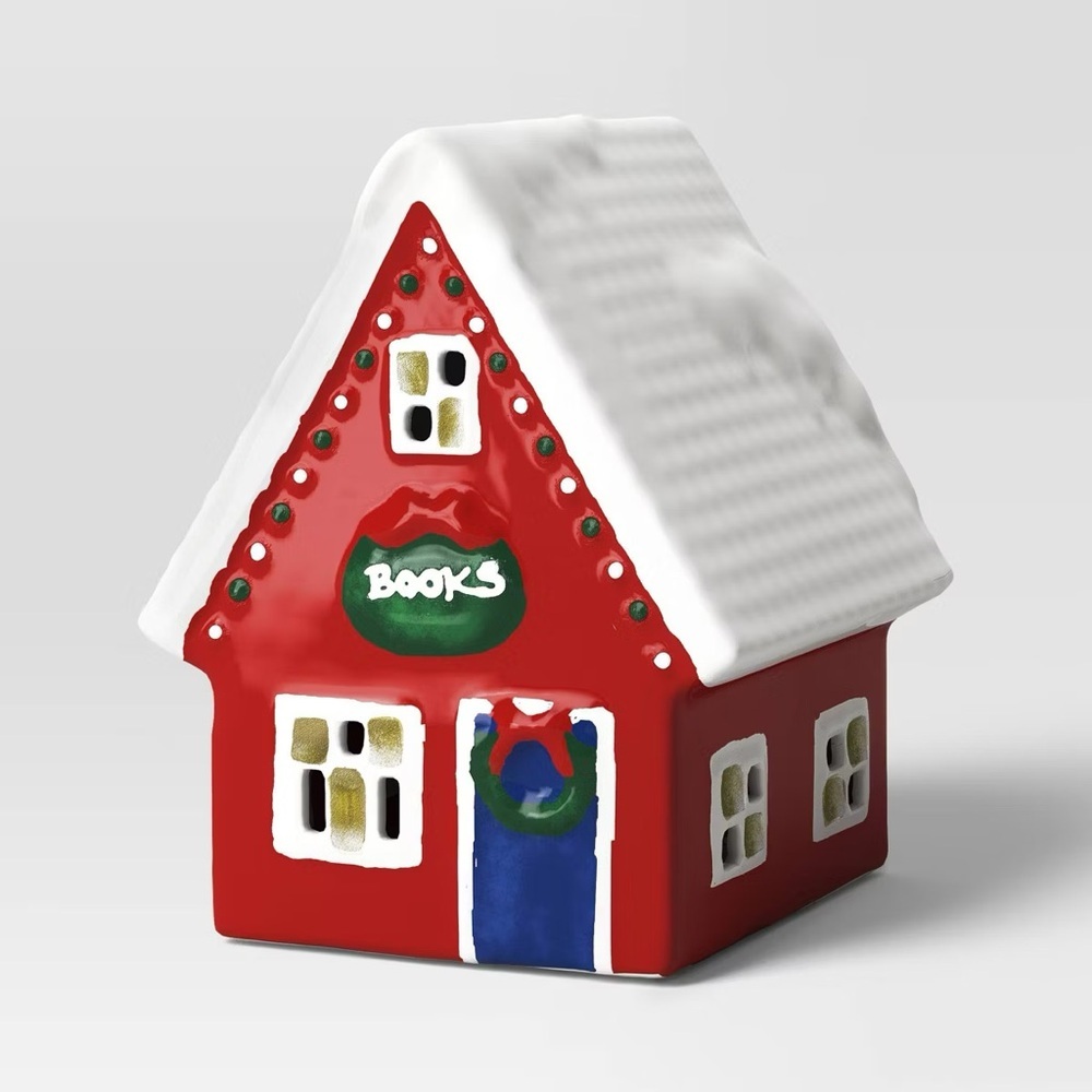 Ceramic LED Book Shop Christmas Red - Threshold
